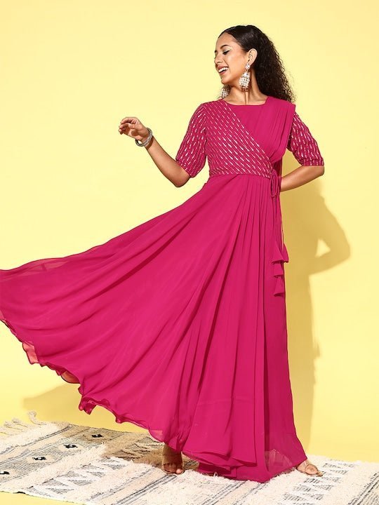 Women Embellished Sequined A-Line Ethnic Dress Inddus.in Women Embellished Sequined A-Line Ethnic Dress Inddus.in