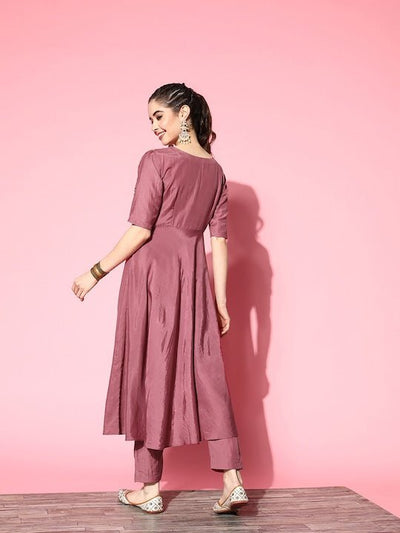 Women Embroidered Thread Work Kurta with Trousers - Inddus.in