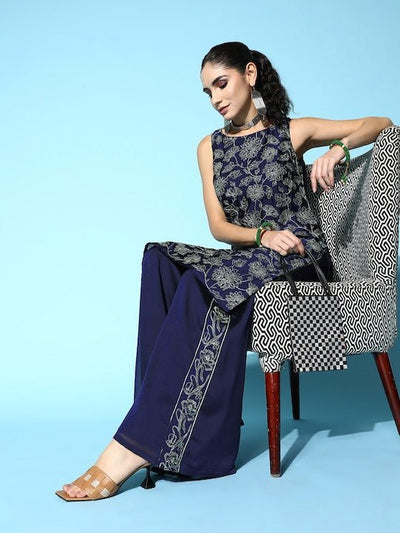 Women Floral Embroidered Thread Work Kurta with Palazzos - Inddus.in