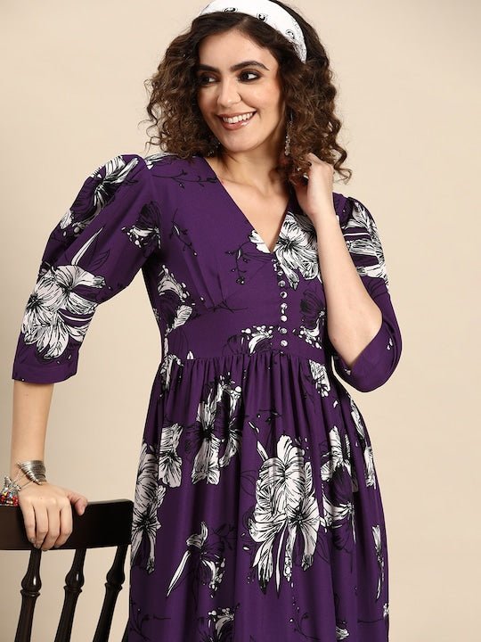 Women Floral Printed A-Line Dress Women Floral Printed A-Line Dress