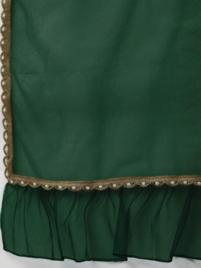 Women Green Embroidered Kurta with Trousers & Dupatta - Inddus