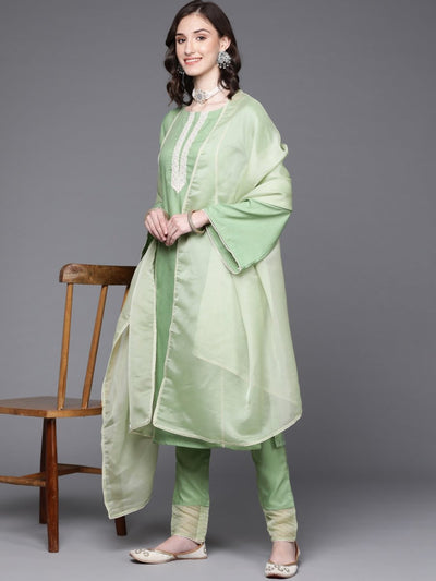 Green Kurta with Trousers And Dupatta 