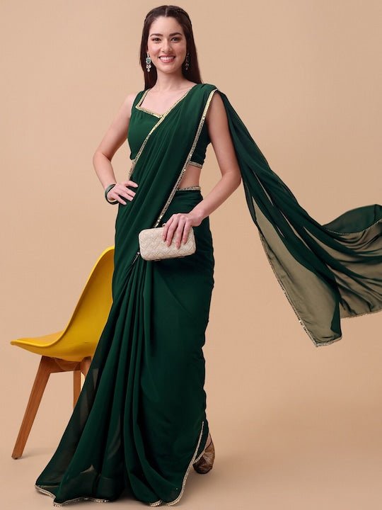 Women Green Solid Georgette Saree with Blouse Piece