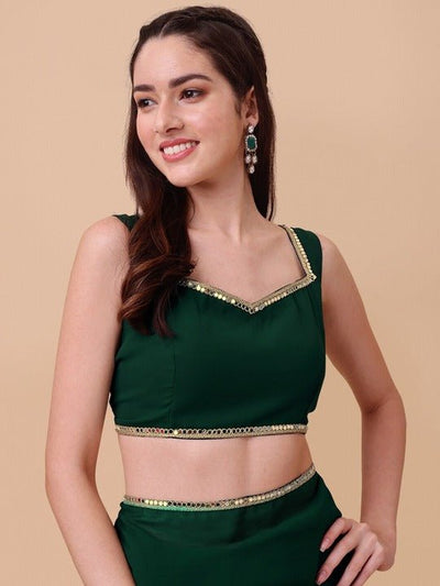 Women Green Solid Georgette Saree with Blouse Piece - Inddus.in