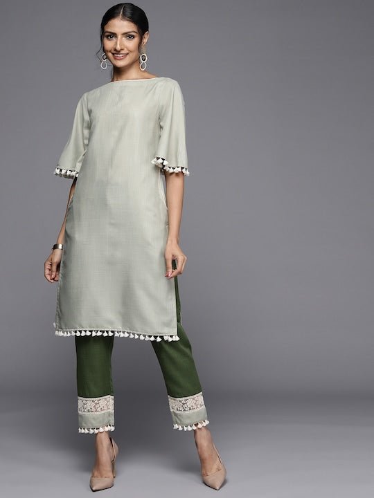 Buy Green Rayon Straight Kurta Pants Set (Kurta, Slim Pant, Mask) for  INR1609.30 | Biba India