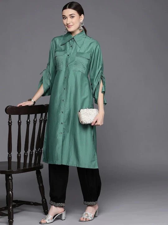 Women Green Solid Pathani Kurta