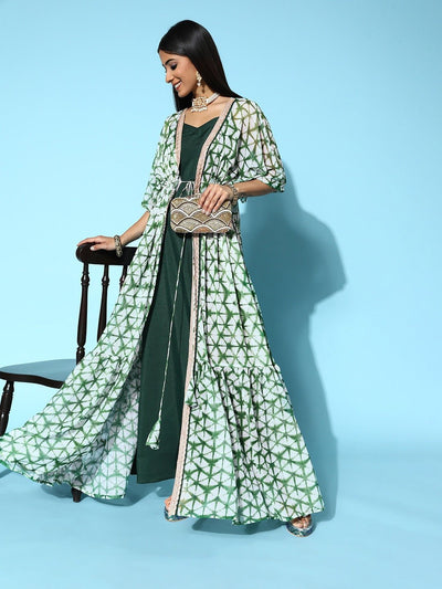 Women Green Solid Top to Toe Fusion Dress - Inddus.in