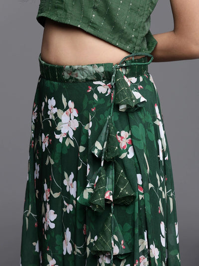 Green Skirt With White Solid Top