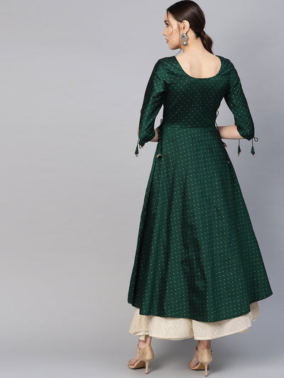 Women Green Woven Design Anarkali Kurta - Inddus