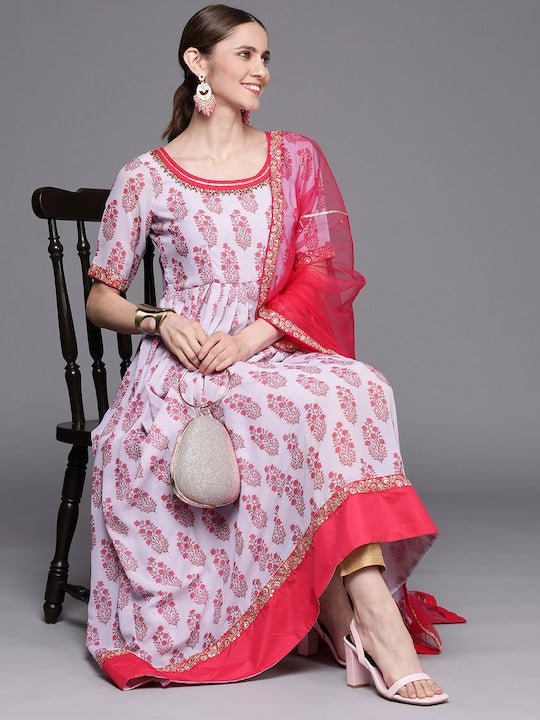 Hand Embroidered Georgette Anarkali Kurta in Fawn : TUC1679