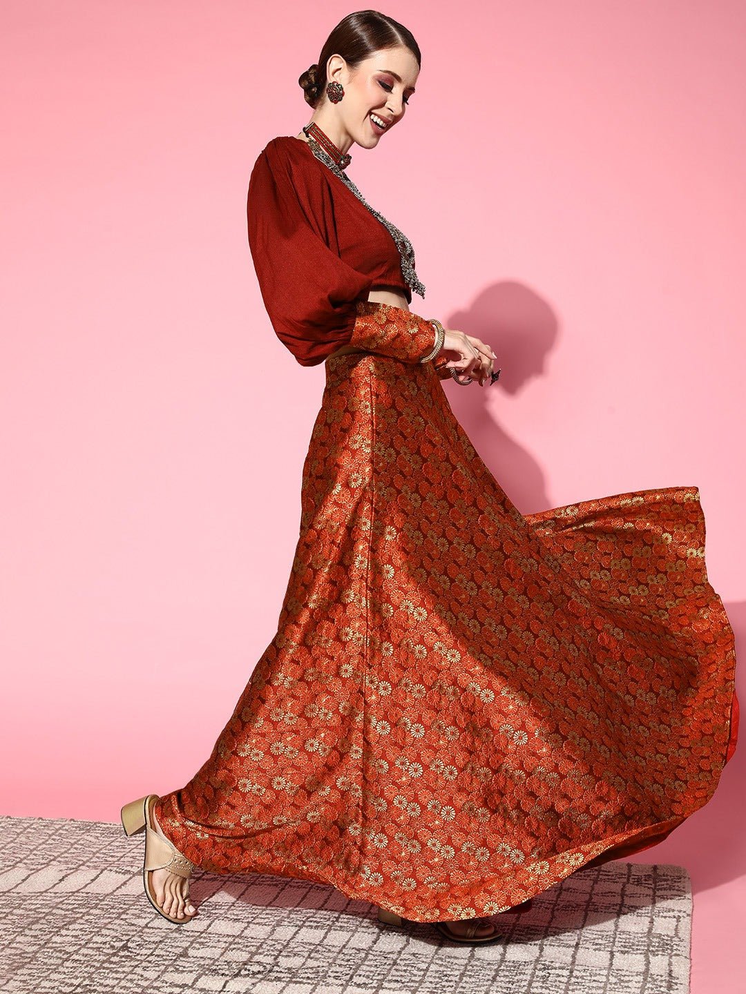 Maroon brocade skirt sales