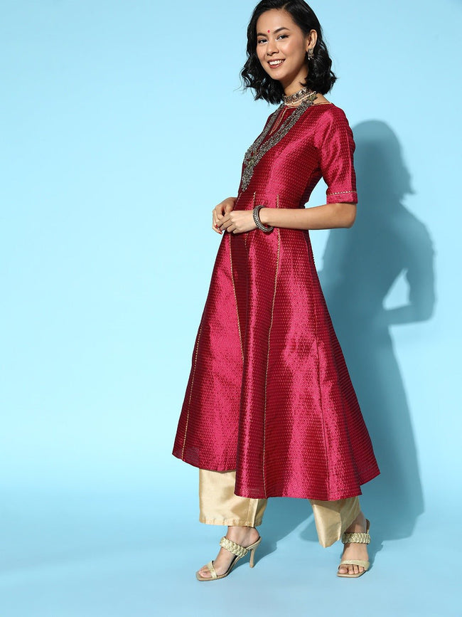 Maroon south silk kurti with embroidery