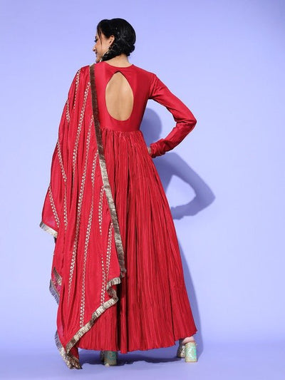 Women Maroon & Silver Embroidered Kurta - Inddus.in