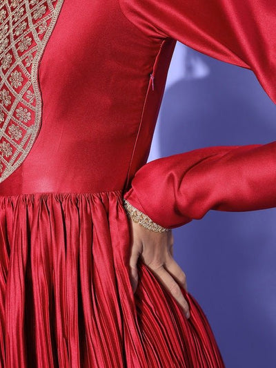 Women Maroon & Silver Embroidered Kurta - Inddus.in