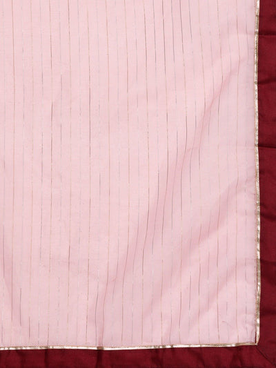 Women Maroon Striped Detail Gotta Patti Kurta with Trousers & With Dupatta - Inddus.in