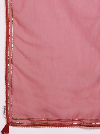 Women Maroon Yoke Design Gotta Patti Kurti with Sharara & Dupatta - Inddus.in