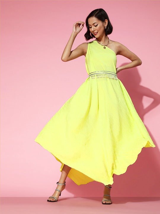 Formal Dress Neon Yellow One Shoulder Dress Women Neon Yellow