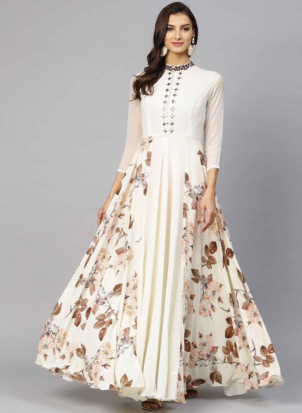 Irresistible Women Off White & Brown Printed Maxi Dress Inddus.in Irresistible Women Off White & Brown Printed Maxi Dress Inddus.in