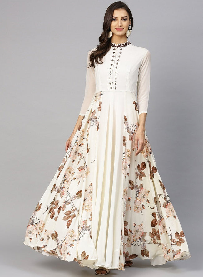 Irresistible Women Off White & Brown Printed Maxi Dress Inddus.in Irresistible Women Off White & Brown Printed Maxi Dress Inddus.in