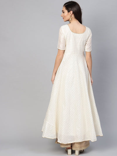 Women Off-White & Golden Checked Anarkali Kurta - Inddus