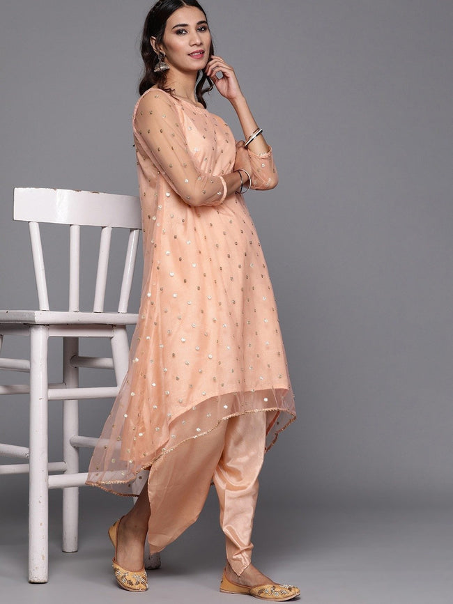 Buy Women Peach Gota Patti And Mirror Embellished Kurta Set With Dhoti Pants  And Dupatta - Luxury Kurta Set - Indya