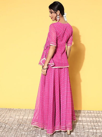 Women Pink Bandhani Printed Tie up Top Skirt - Inddus.in
