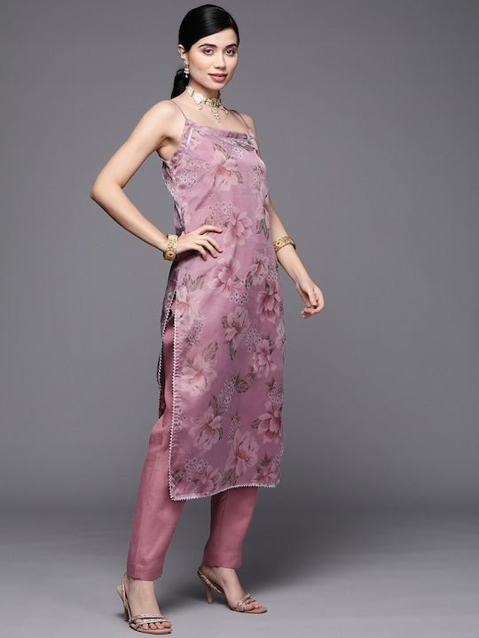 Buy Purple Georgette Embroidered Sequin V Neck Straight Kurta Set For Women  by Monk & Mei Online at Aza Fashions.