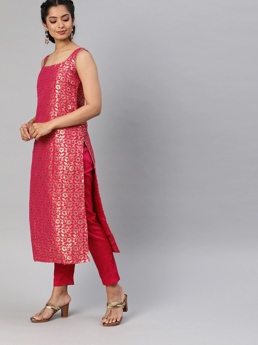 Royal Blue Kota Chanderi Embroidered Kurta With Brocade Pant- WRKS009 –  Women Republic