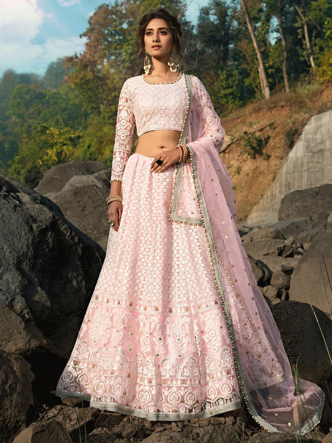 Buy Elephant Grey Lehenga And Crop Top With Embroidery Work And Ruffle  Dupatta Online - Kalki Fashion