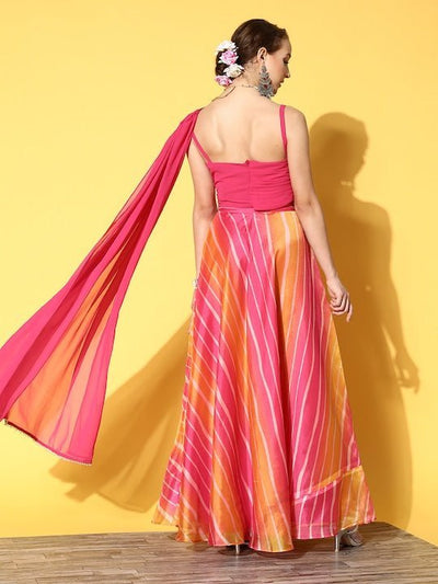 Women Pink & Orange Printed Top & Skirt - Inddus.in