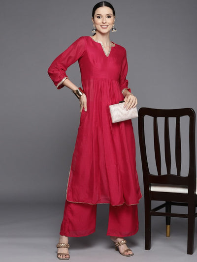 Women Pink Sequinned Kurta with Palazzos - Inddus.in