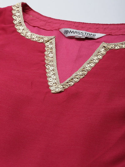 Women Pink Sequinned Kurta with Palazzos - Inddus.in
