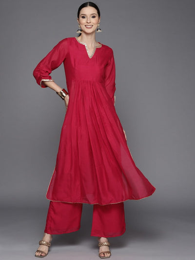 Women Pink Sequinned Kurta with Palazzos - Inddus.in