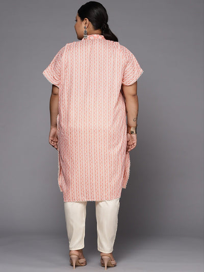 Women Pink & White Striped Gotta Patti Kaftan Kurta - Inddus.in