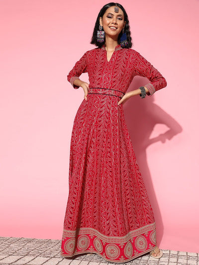 Women Pretty Pink Ethnic Motifs Ethereal Embroidery Dress - Inddus.in