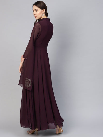 Women Purple Solid Maxi Dress - Inddus