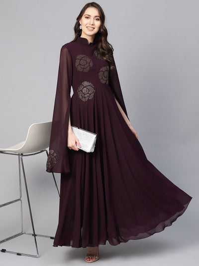 Women Purple Solid Maxi Dress - Inddus
