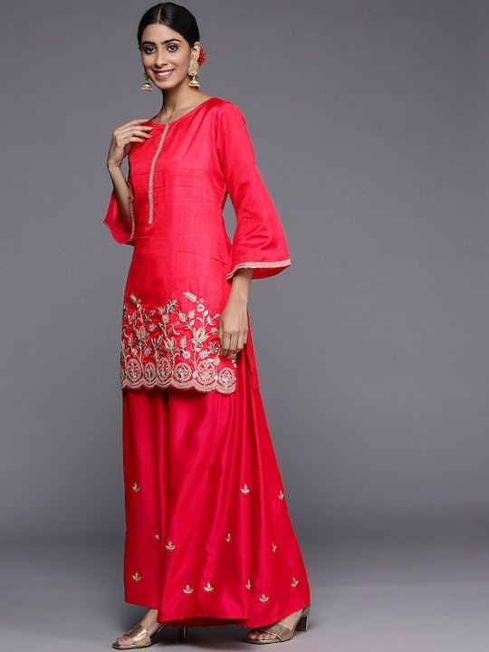 Buy Georgette Fabric Red Color Festive Wear Embroidered Readymade Designer  online from SareesBazaar IN at lowest prices