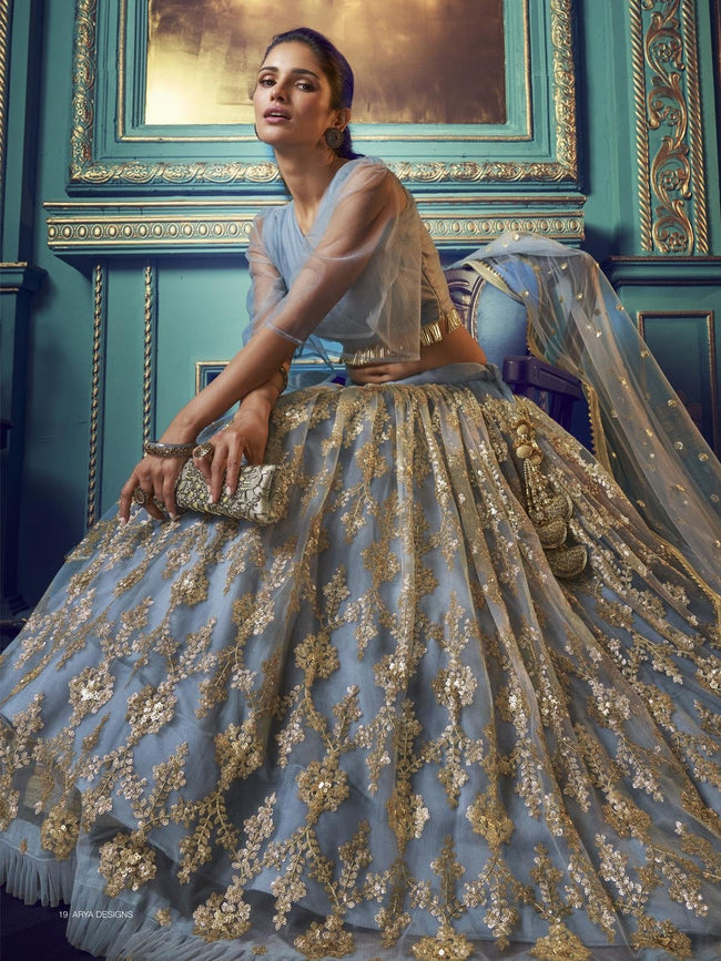Light Blue Wedding Wear Lehenga Choli – Desi Diva Fashion