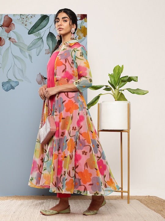 Women Solid A-Line Kurta With Trousers With Jacket–