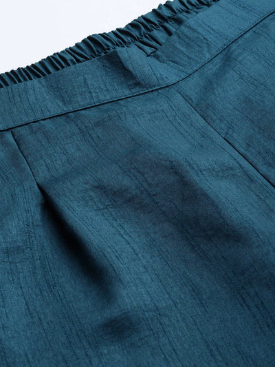 Women Teal Blue Yoke Design Kurta with Trousers - Inddus